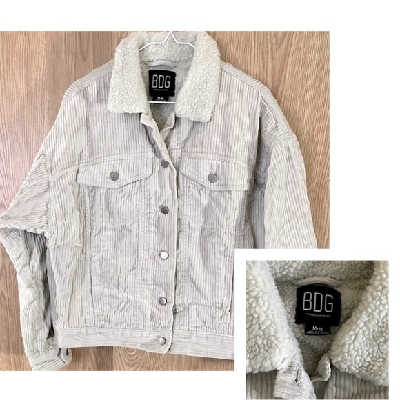 Anthropology BDG Cream Corduroy Sherpa Fleece Denim Cropped Jacket - Picture 1 of 4